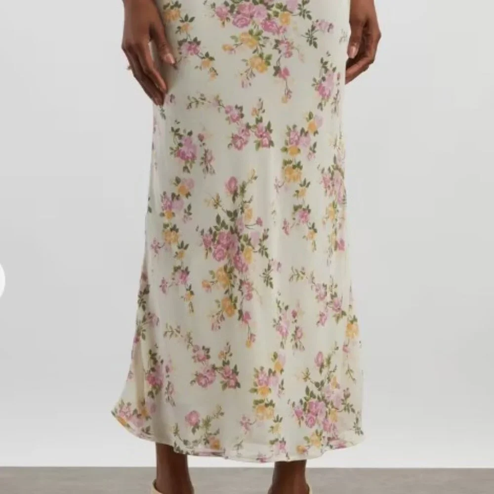 NWT - Reformation Cream Floral Midi Skirt with Pink & Yellow Blooms - Picture 2 of 4